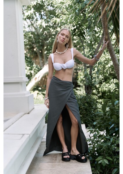 Fabriyonto Asimetrik Antrasit Uzun Etek