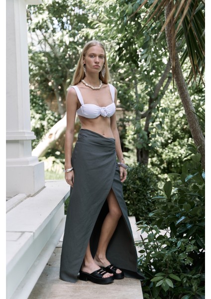 Fabriyonto Asimetrik Antrasit Uzun Etek modelleri