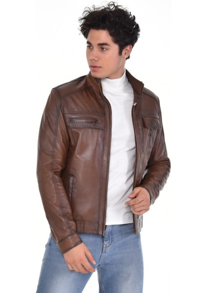 Hakiki Deri Kahverengi Oscar 5 Cepli Erkek Deri Ceket modelleri