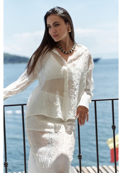 Sorcha Ekru Transparan Gömlek Etek Takım