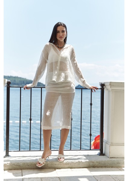 Sorcha Ekru Transparan Gömlek Etek Takım fiyatları