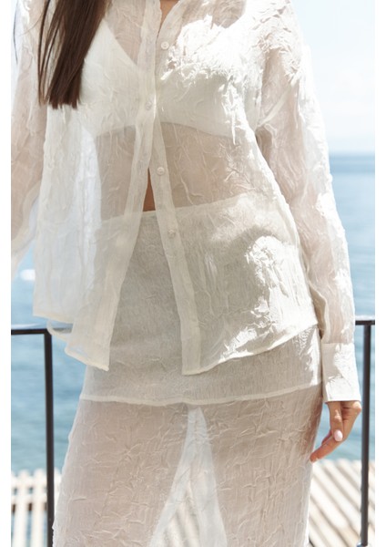 Sorcha Ekru Transparan Gömlek Etek Takım modelleri