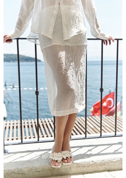 Sorcha Ekru Transparan Gömlek Etek Takım indirimleri