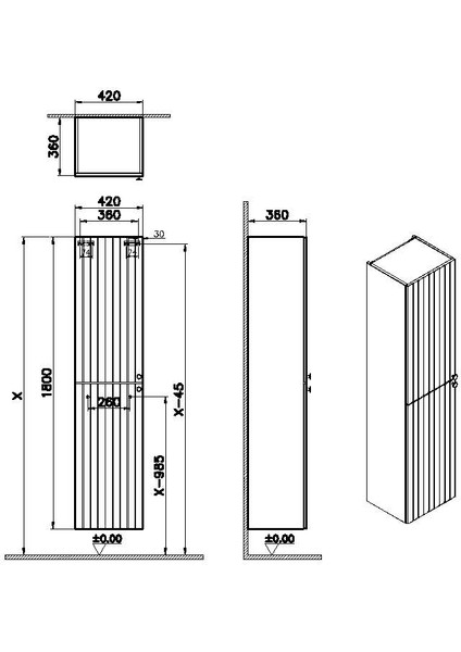 Root Groove 69092 Boy Dolabı, Mat Retro Yeşil, 40 cm indirimleri
