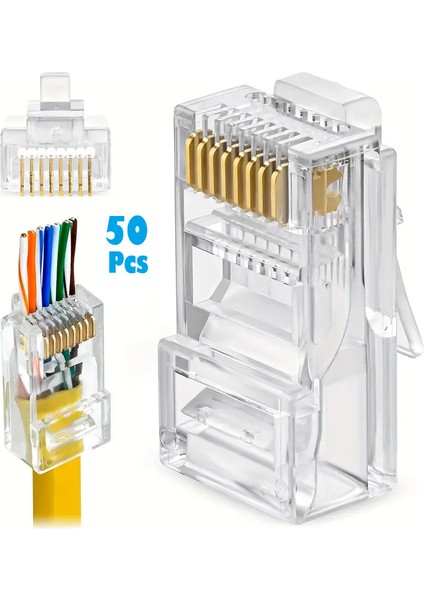 (50 Adet) Yeni Nesil EZRJ45 Konnektör Delikli Açık Uçlu Cat6 Jack Soket