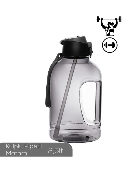 161643-002 Bpa Free Kulplu Pipetli Motivasyon Sporcu Su Matarası Suluk 2,5lt Su Şişesi