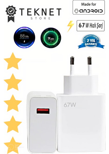 Xiaomi Redmi Note 13 Pro / 13 / 12 Pro / 12 / 11 / 11 Pro Uyumlu 4g Turbo Şarj Aleti Adaptörü 67WATT