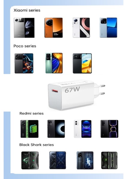 Xiaomi Redmi Note 13 Pro / 13 / 12 Pro / 12 / 11 / 11 Pro Uyumlu 4g Turbo Şarj Aleti Adaptörü 67WATT