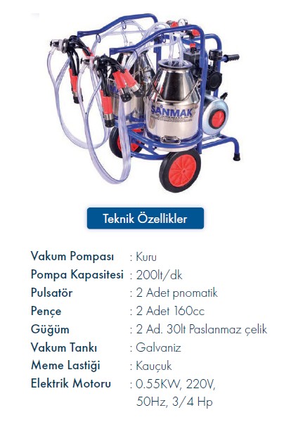 Çift Sağım Süt Sağma Makinası (Çift Güğüm - Paslanmaz)