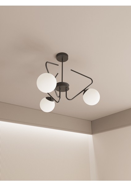 Lunor Cam Küre Başlıklı Modern 5'li Avize – Salon ve Oturma Odası Için