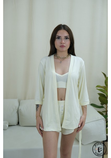 Sabahlıklı Sarı Askılı Şortlu Kadın Pijama Takımı fırsatları
