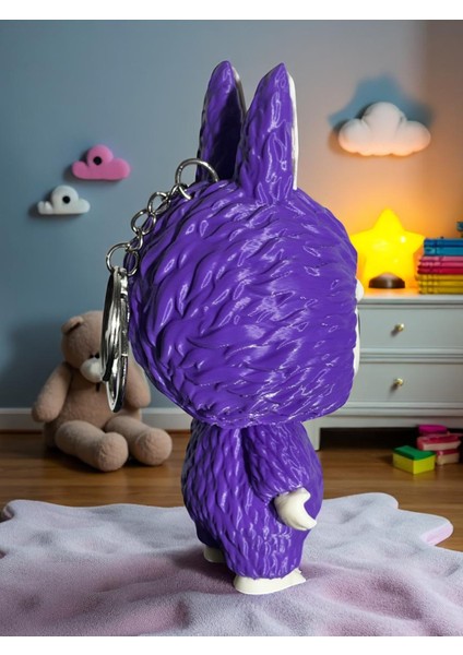 Labubu Karakter Figürü Mor Renk, 14 cm Labubu Çanta Charm Çanta Süsü Sevimli Anahtarlık Oyuncak