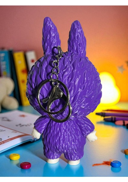 Labubu Karakter Figürü Mor Renk, 14 cm Labubu Çanta Charm Çanta Süsü Sevimli Anahtarlık Oyuncak