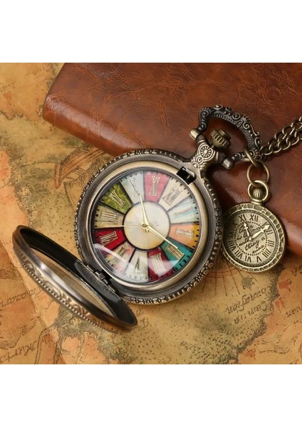 Vintage Antika Tasarım Renkli Roma Rakamlı Bakır Kasa Şeffaf Kapaklı Kuvars Cep Köstekli Saat modelleri