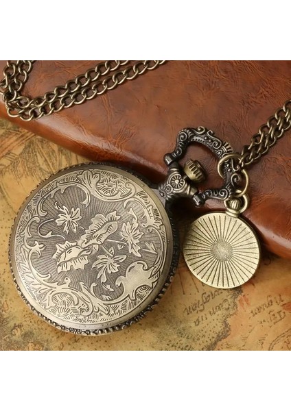 Vintage Antika Tasarım Renkli Roma Rakamlı Bakır Kasa Şeffaf Kapaklı Kuvars Cep Köstekli Saat fırsatları