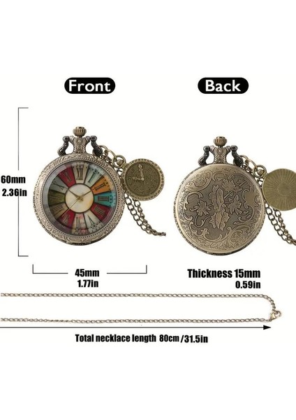 Vintage Antika Tasarım Renkli Roma Rakamlı Bakır Kasa Şeffaf Kapaklı Kuvars Cep Köstekli Saat indirimleri