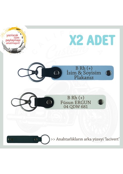 Yol Maceracılarına, Isim Plaka ve B Rh (+) Kan Grubu Yazılı Özel X2' Li Anahtarlık, Mavi-Beyaz-Laci