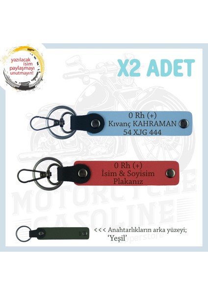 Yol Arkadaşları Için, Isim Plaka ve 0+ Kan Grubu Kişiye Özel X2 Anahtarlık Set, Nar Çiçeği-Mavi-Ysl