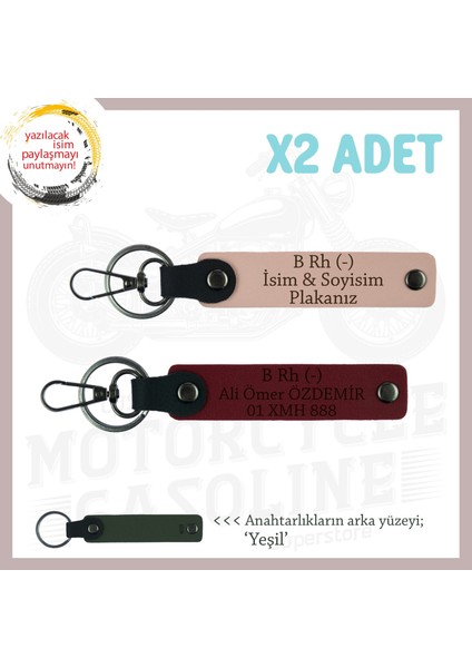 Yol Arkadaşlarına Özel, Isim Plaka ve B Rh (-) Kan Grubu Yazılı X2 Anahtarlık, Yavruağzı-Bordo-Ysl