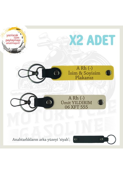 Yol Arkadaşlarına Özel Isim Plaka, A Rh (-) Kan Grubu Yazılı Kişisel X2 Anahtarlık, Sarı-S Kahve-Syh
