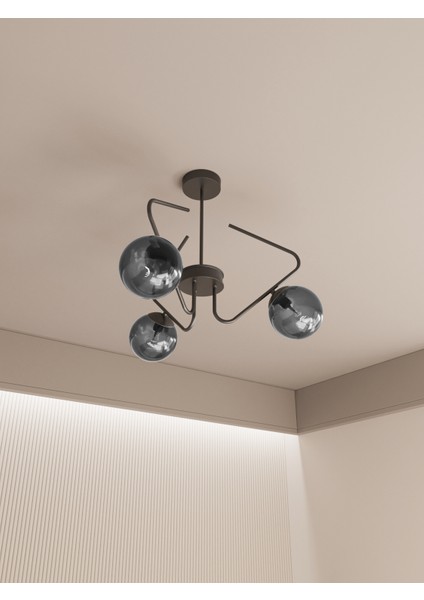 Lunor Cam Küre Başlıklı Modern 5'li Avize – Salon ve Oturma Odası Için