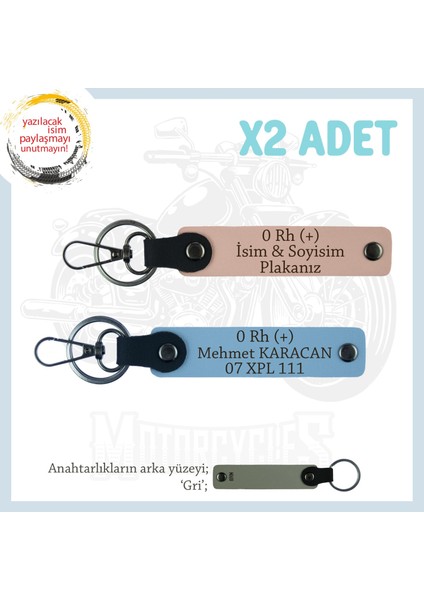 Asfalt Şampiyonlarına Özel, Isim Plaka ve 0+ Kan Grubu Yazılı X2' Li Anahtarlık, Yavruağzı-Mavi-Gr