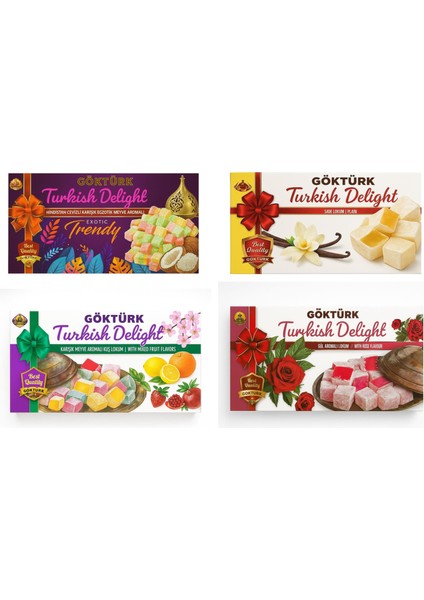 Hindistan Cevizli Karışık Meyve Aromalı , Sade , Kuş , Sade Lokum 4'lü Set