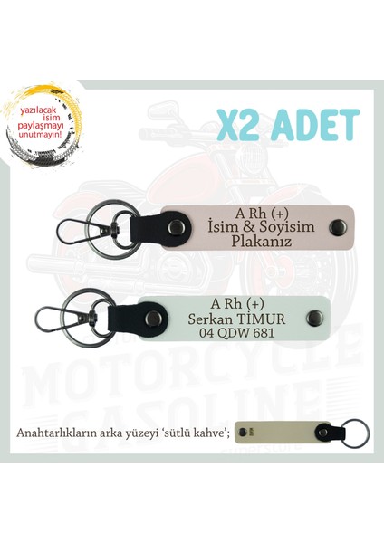 Motor Tutkunlarına Özel, Isim Plaka ve A Rh (+) Kan Grubu Yazılı Deri X2 Anahtarlık, Pudra-Beyaz-Sk