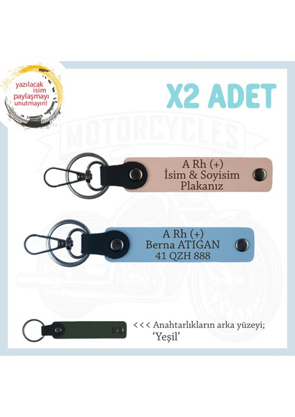 Asfalt Şampiyonlarına Özel, Isim Plaka ve A+ Kan Grubu Yazılı X2' Li Anahtarlık, Yavruağzı-Mavi-Ysl