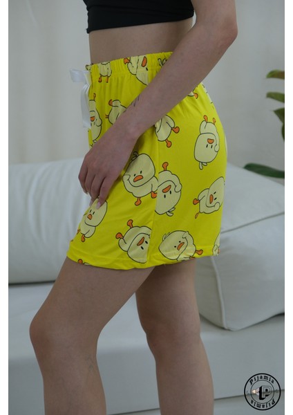 Sarı Ördek Desenli Şort Kadın Pijama Altı indirimleri