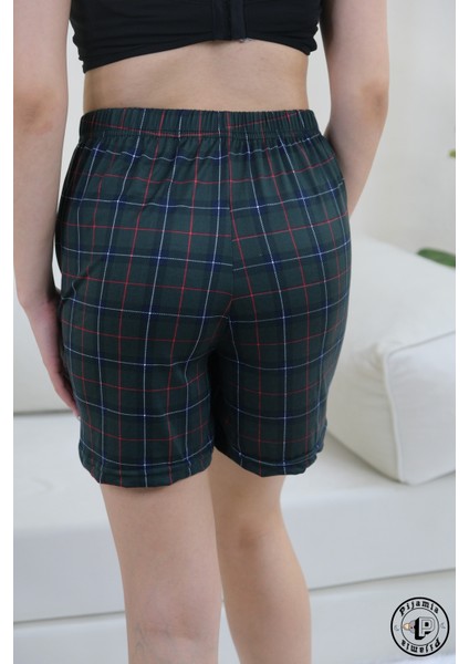 Yeşil Ekose Desenli Şort Kadın Pijama Altı