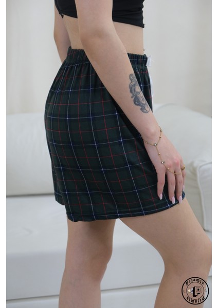 Yeşil Ekose Desenli Şort Kadın Pijama Altı