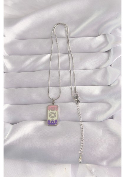 Bfs 316L Çelik Gümüş Renk Karışık Mineli Ay Figür Tarot Kolye