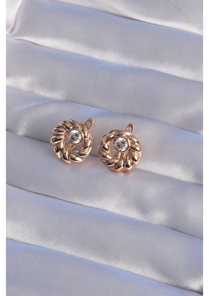 Bfs Xuping Rose Renk Oval Zirkon Taşlı Burgu Model Küpe