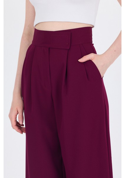 Bordo Cırt Kapama Detaylı Palazzo Pantolon 1615 fırsatları