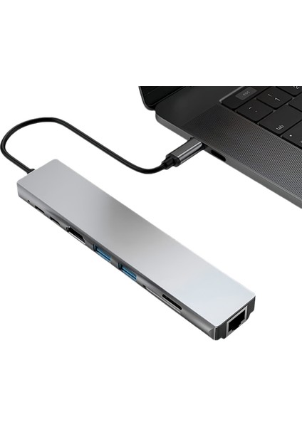 Type-C Hub Çevirici Kablo Adaptör HDMI 2xtype-C 2x USB Ethernet Sd/tf Kart Okuyucu Çoklayıcı
