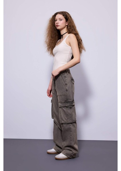 Wide Leg Kargo Yüksek Bel Geniş Bol Paça Uzun Jean Pantolon C1145AX24SP