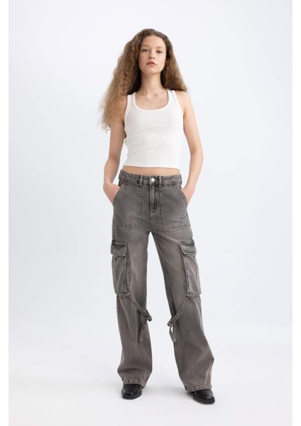 Wide Leg Kargo Yüksek Bel Geniş Bol Paça Uzun Jean Pantolon C1145AX24SP