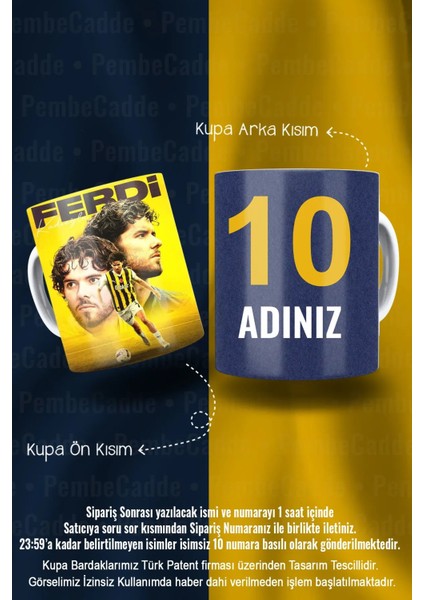 Ferdi Kadıoğlu Porselen Baskılı Isimli ve Numaraları Kupa Bardak