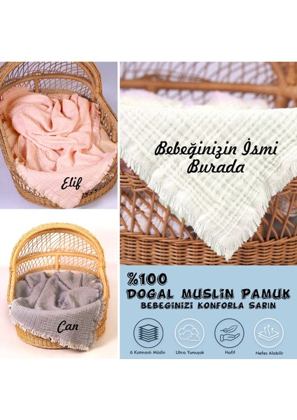 Kişiye Özel Isimli Müslin Bebek Battaniyesi | 6 Katmanlı Yumuşak Pamuk | Kundak, Beşik, Oyun Örtüsü indirimleri