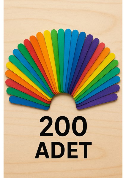 Renkli 200 Adet Ahşap Büyük Geniş Dil Çubuğu Abeslang Dondurma Dil Basma Çubuğu Renkli