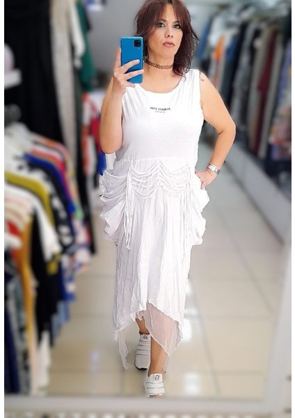 Dokulu Askılı Oversize Elbise fırsatları