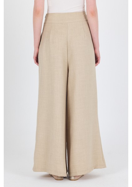 Bej Yüksek Bel Pile Detaylı Bol Paça Pantolon 4810A indirimleri