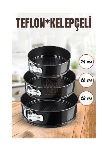 Bfs 3 Boy Kelepçeli Kek Kalıbı 24-26-28 cm Teflon
