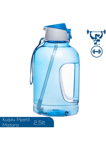 161643-003 Bpa Free Kulplu Pipetli Motivasyon Sporcu Su Matarası Suluk 2,5lt Su Şişesi