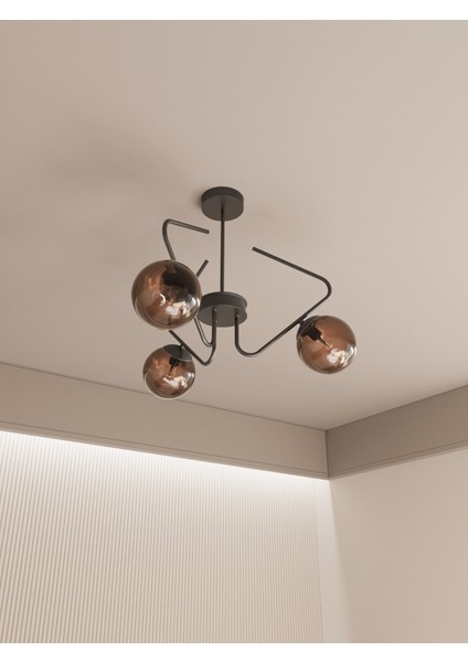 Lunor Cam Küre Başlıklı Modern 5'li Avize – Salon ve Oturma Odası Için