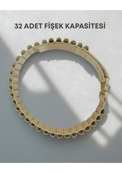 12 Kalibre 32’li Taktik Fişeklik Kemeri – Yüksek Mukavemetli Lastik, Taktik Toka, Esnemez Yapı