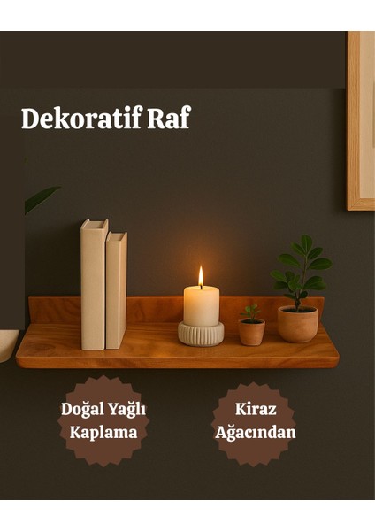 Dekoratif Ahşap Raf (El Yapımı Kiraz Ağacı)- 70X14 cm fiyatları