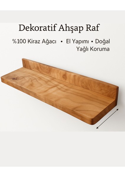 Dekoratif Ahşap Raf (El Yapımı Kiraz Ağacı)- 70X14 cm