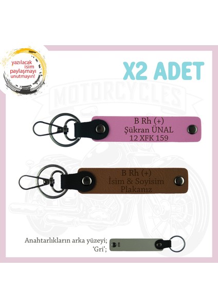 Motosiklet Aşıkları Için, Isim Plaka ve B (+) Kan Grubu Yazılı Kişisel X2 Anahtarlık, Kahve-Pembe-Gr